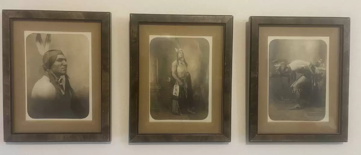 A triptych of professionally taken photographs, circa 1905-1908, depicting William &ldquo;Lone Star&rdquo; Dietz in Native American regalia